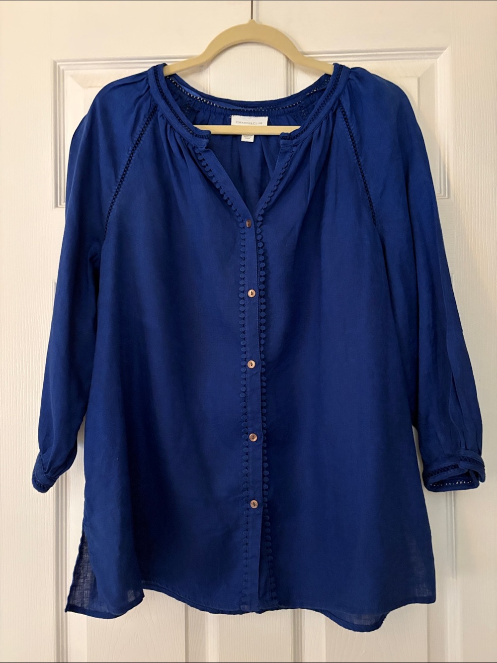 Charter Club Royal Blue Button-Front Peasant Blouse